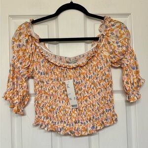 Urban Outfitters Floral Smocked Puff Sleeve Top M